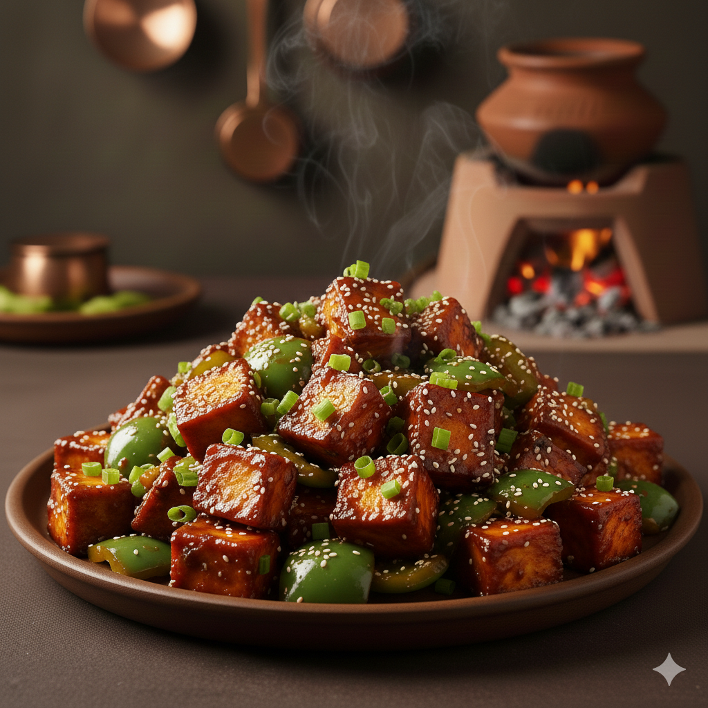 Indo-Chinese style spicy Cheese Chilli Paneer